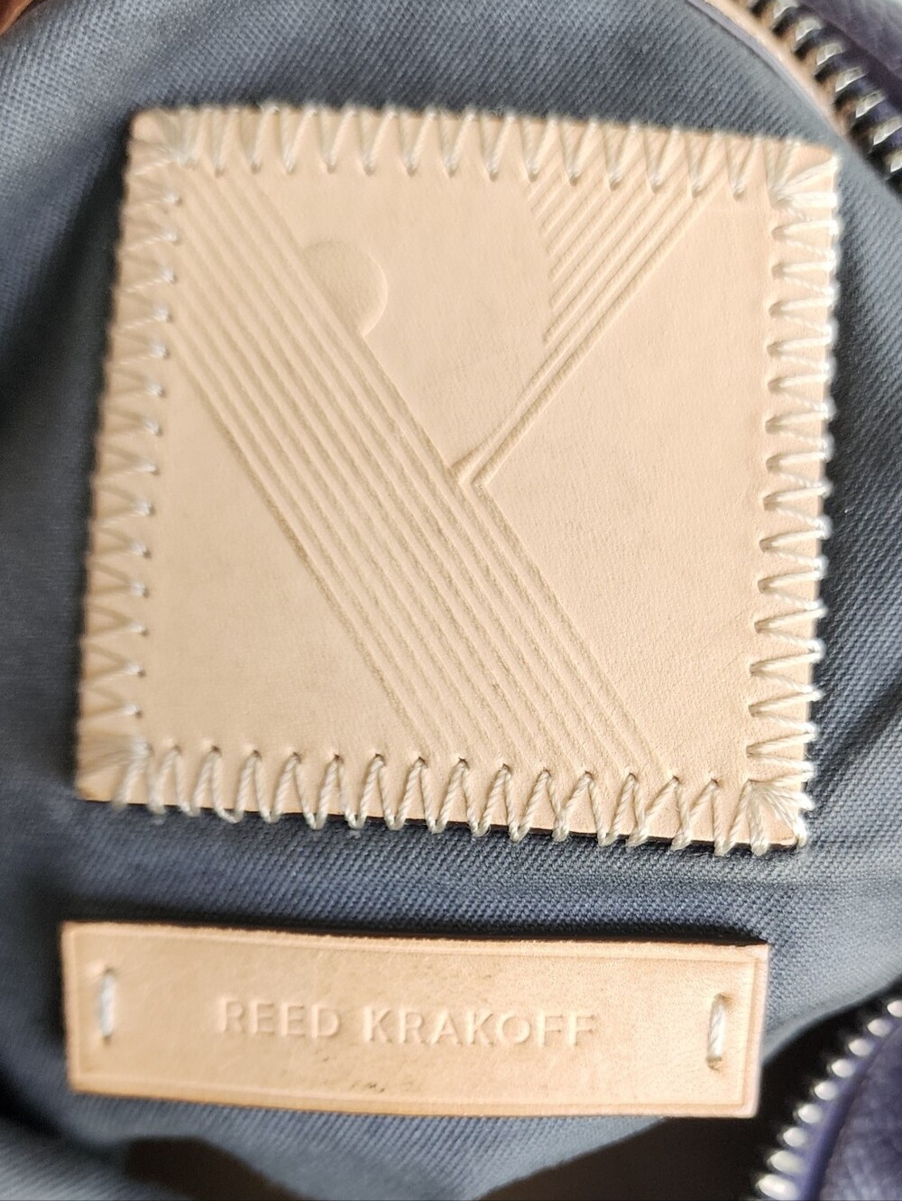 Reed Krakoff Navy Leather Shoulder Bag with Tan Accents - Picture 12 of 13
